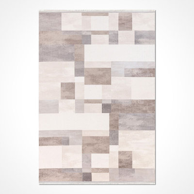 Modern/Abstract Beige Machine Washable Non-Slip Area Rug