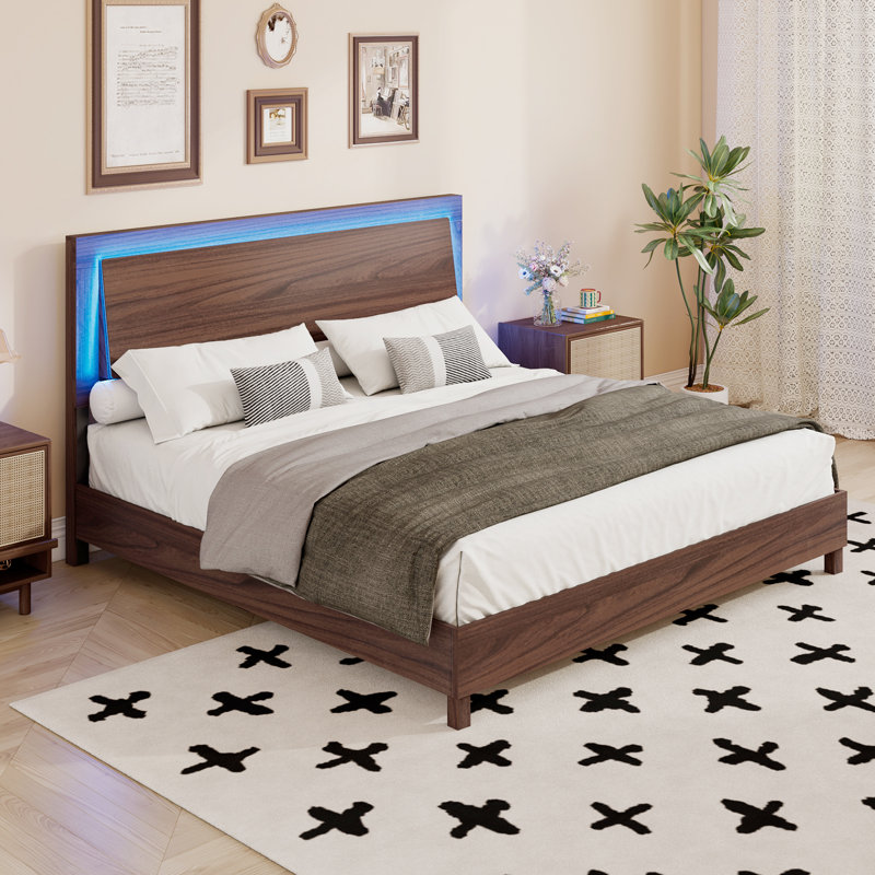 Carnbrock 47" Headboard King Platform Bed with LED Lights, Red, King, Red