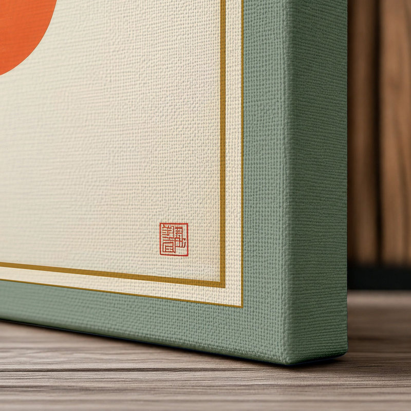 Orange Branch Japandi - Wrapped Canvas, 24x16 - 61.0 x 40.6 cm, Sage Border