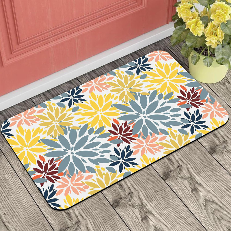 Door Mat, Abstract Watercolor Flowers Welcome Outdoor Mat, Non-Slip Low Profile Absorbent and Easy Clean Doormat Outdoor Indoor Entrance for Entryway Patio Porch