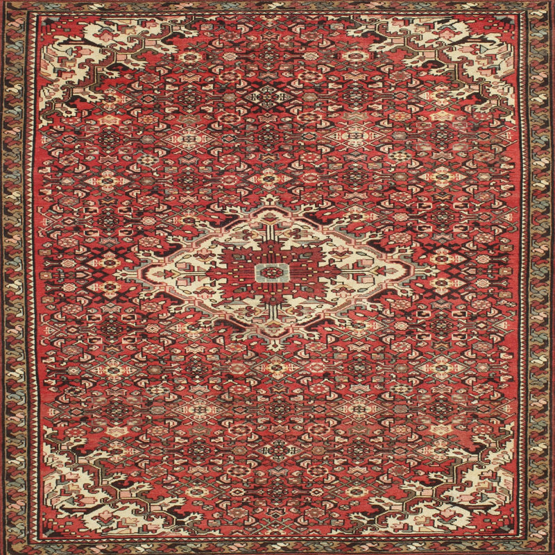 Tapis traditionnel rouge / brun / pêche, Carré 7 pi