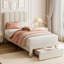 Cadre de lit simple 2 pièces avec tiroir sous le lit, tête de lit tapissier Wave, lattes en bois, pas de sommier tapissier, velours beige-917278436