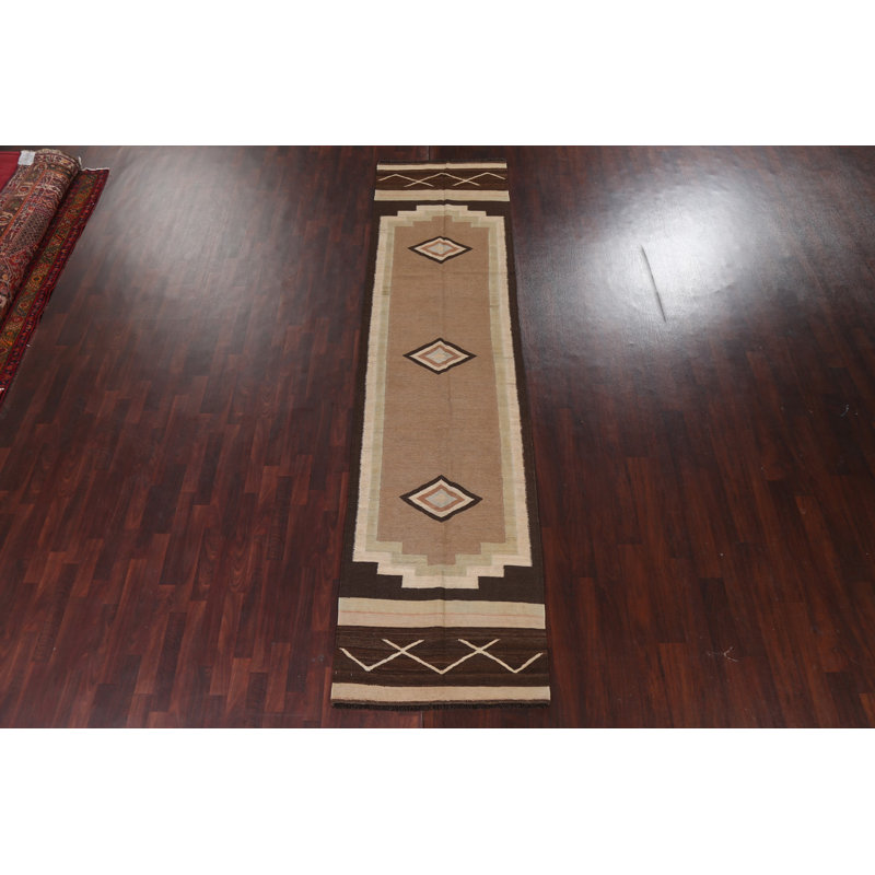 Tapis de couloir oriental en laine à teinture naturelle kilim 3 pi 2 po x 12 pi 9 po
