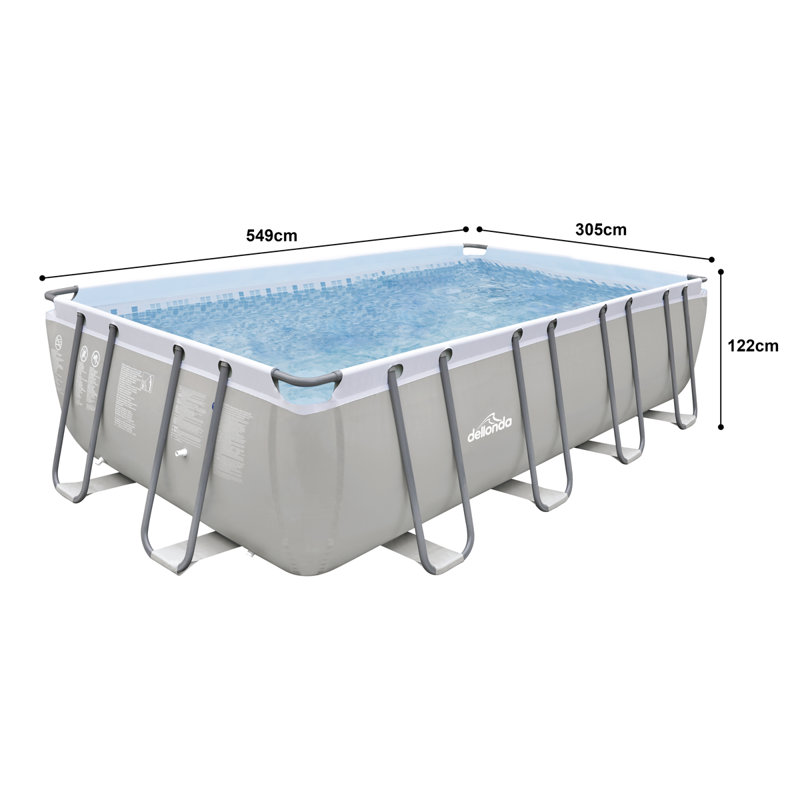 Steel Rectangle Frame Set Pool 122cm H x 305cm W x 549cm L , with Pump Included