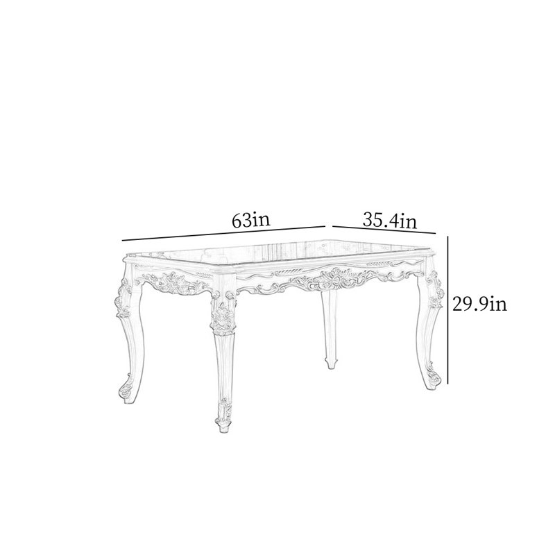 Deluxe Solid Wood Carved Rectangular Dining Table, 29.9"H x 63"L x 35.4"W