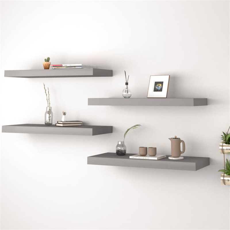 Jaiyah 4 Piece Floating Shelf, 3.8 cm H x 60 cm W x 23.5 cm D, Grey
