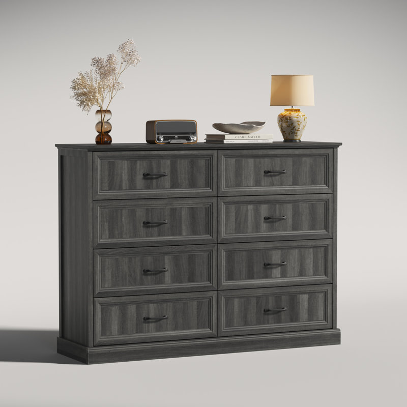 Commode de chambre à coucher 8 tiroirs l 55 po Moad Modern, Noir