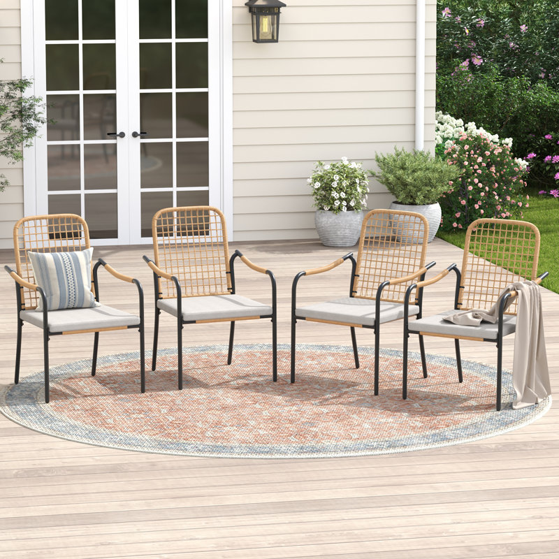 Maina Woven Rattan Outdoor Patio Dining Chairs with Cushions