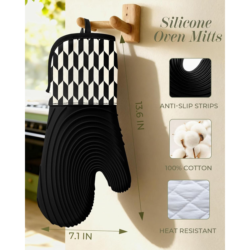 Ensemble de 2 longues maniques en silicone géométriques noires et blanches