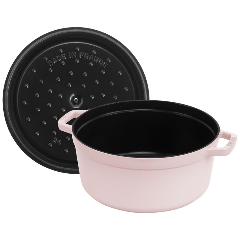 Staub Cast Iron Round Cocotte, Dutch Oven, 5.5-Quart, Serves 5-6, Made In France, Peony Pink, 5.5 quarts