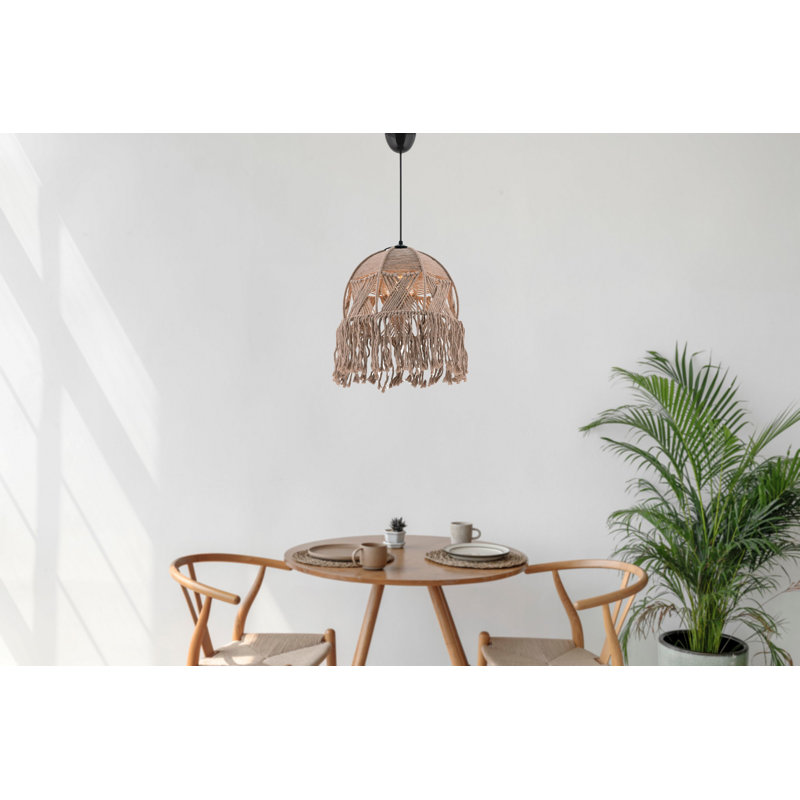 Elegant Metal Chandelier with Macrame Rope Cap, Brown Finish, 11.8 x 11.8 x 13.8 inches | Adjustable Cable, E27 Socket (Max 40W) | CE Certified, Perfect for Living Room & Dining Room Décor, Stylish & Functional Lighting