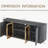 64-Inch Wavy TV Cabinet, Round Sideboard, Wooden Vertical Stripe Storage Cabinet, Aluminum Door Framed Tempered Glass Cabinet for Living Room/Bedroom/Entryway. Black,64''W x 15''D x 24''H.