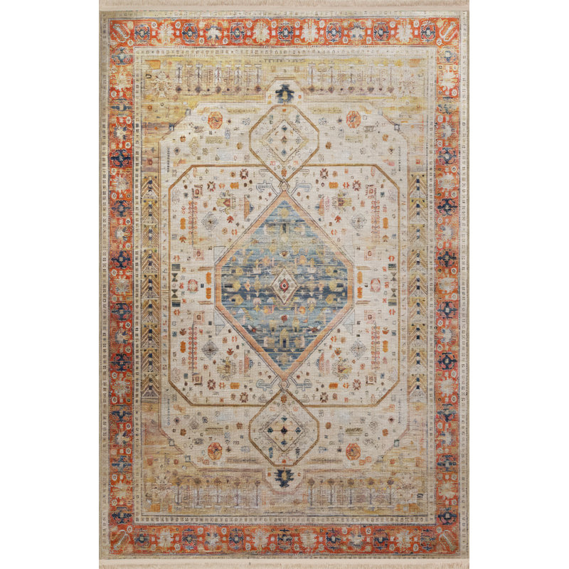 Tapis orange en polypropylène à imprimé numérique marocain Vontae, Rectangle 5 pi 2 po x 8 pi 7 po
