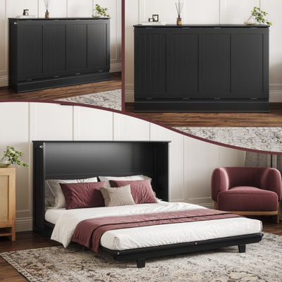 Lit escamotable Winthrop en bois avec matelas de 10 cm