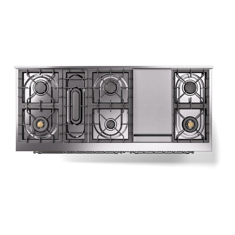 Cuisinière à double combustible de 60 po avec 9 brûleurs scellés et plaque chauffante (porte pleine) Nostalgie II de la série ILVE