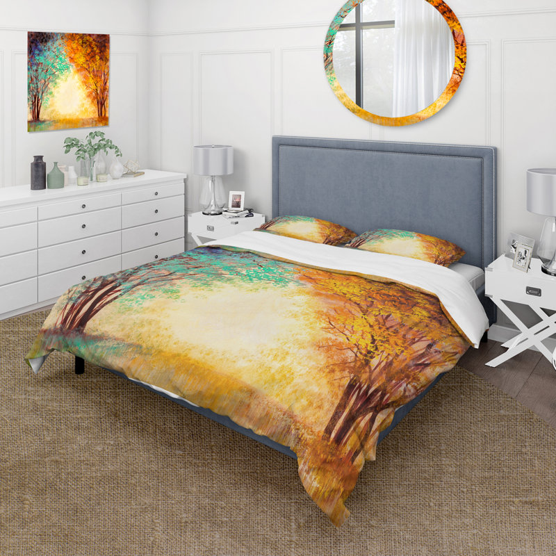 Allée à travers le parc au coucher du soleil d'automne - Ensemble de housse de couette traditionnel - Microfibre de polyester