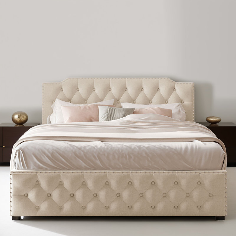 Lark Manor™ Queen Size Upholstered Platform Bed Frame with Drawers and ...