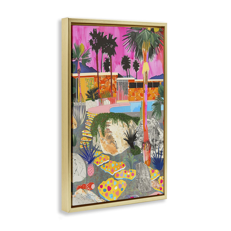 Toile flottante encadrée "Modern Modern Villa" par Jess Stempel, 25" H x 17" W, Cadre flottant métallique doré
