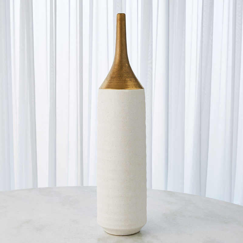 Large Gold and White Ceramic Bud Vase