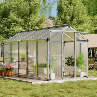 Walk-In Polycarbonate Greenhouse for Outdoors – Heavy Duty Aluminum Frame, Sliding Lockable Door, Adjustable Roof Vent, Weather Resistant – 6x10 FT –New Color Handle & Plastic Window Opener
