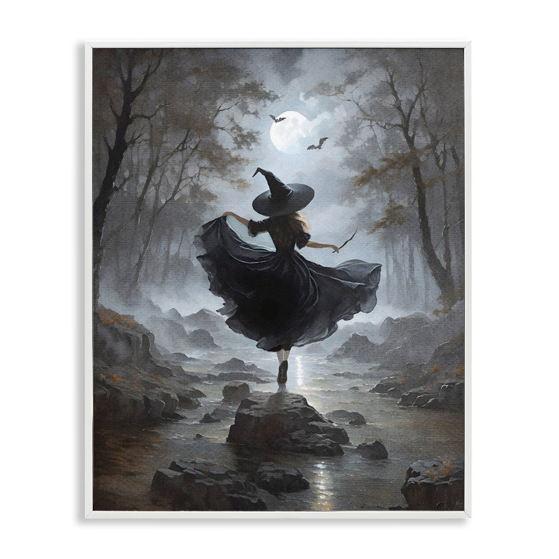 «Witch in Moonlit Forest», estampe numérique de Jo Moulton, H 20 po x l 16 po, Giclée encadrée blanc bord de mer