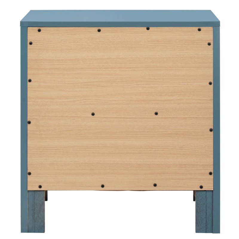 Table de chevet de style transitionnel à deux tiroirs en sarcelle attrayante de 17 po de largeur avec deux tiroirs pour un espace organisé