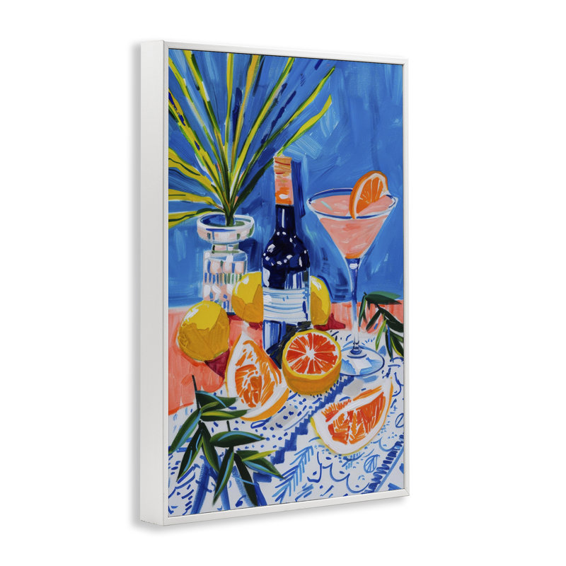  Art de giclée de bouteille de vin et d'agrumes par LSR Design Studio, Estampe numérique encadrée blanc bord de mer