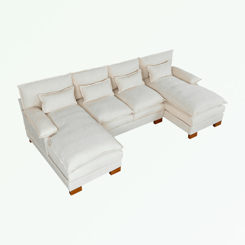 U-shape sectionals Sofa with 2 ottomans and soft cushion, Beige Chenille