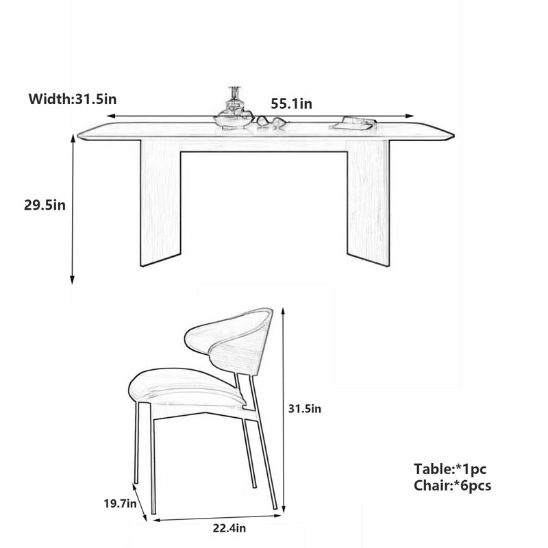 Table de salle à manger rétro de style rétro en noyer, H 29,5 po x L 55,1 po x l 31,5 po