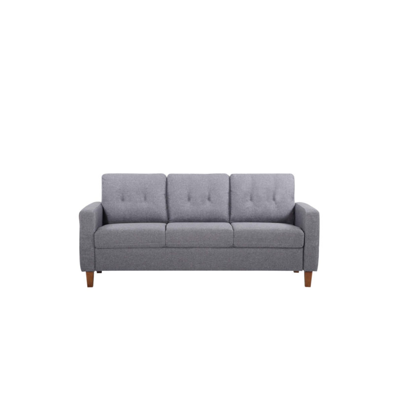 Piped Trim Square Arm Button Tufted Upholstered Accent Chair, Polyester Fabric Single Sofa Chair for Living Room, Brown