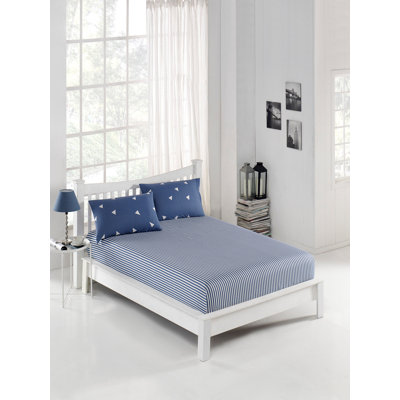 Ensemble de draps de qualité supérieure, bleu et blanc, drap-housse 39 x 79 + 7,9 de profondeur, comprend 1 taie d'oreiller 19,7 x 27,6 | 65% coton / 35% polyester, 120 fils | Lavable à la machine, fermeture des enveloppes pour une utilisation facile