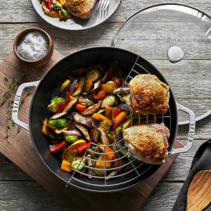 Staub Cast Iron Wok with Lid, Graphite Gray