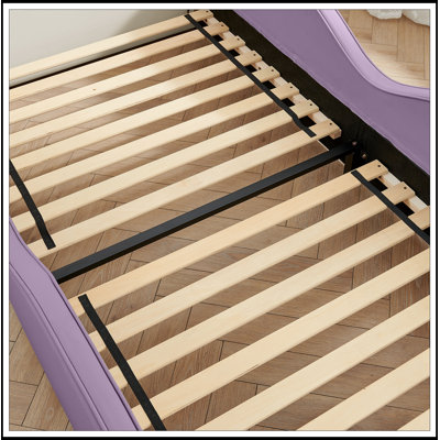 Twin Size PU Leather Bed with Guardrails and Storage Pocket