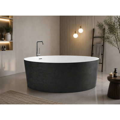 58.9” Dia x 23.4” H Deep Soaking Concrete Black and White Freestanding Round Bathtub