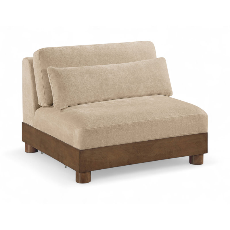 Fauteuil modulaire rembourré en tissu Turin Chenille, Tissu chenille beige, Brun
