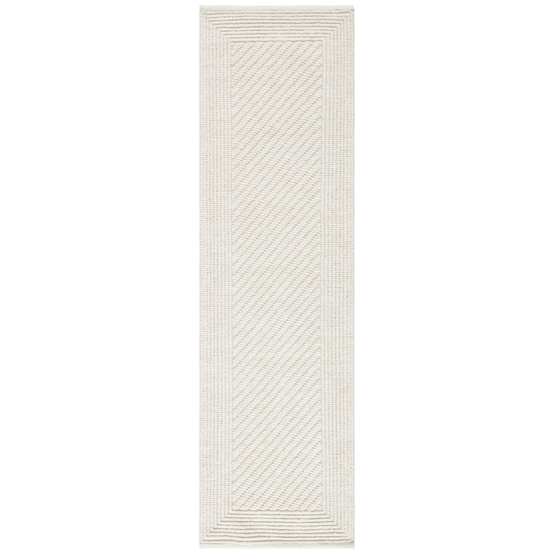 Tapis ivoire en laine et coton tissé à plat à la main Brookneal, Tapis de couloir 2 pi 3 po x 12 pi