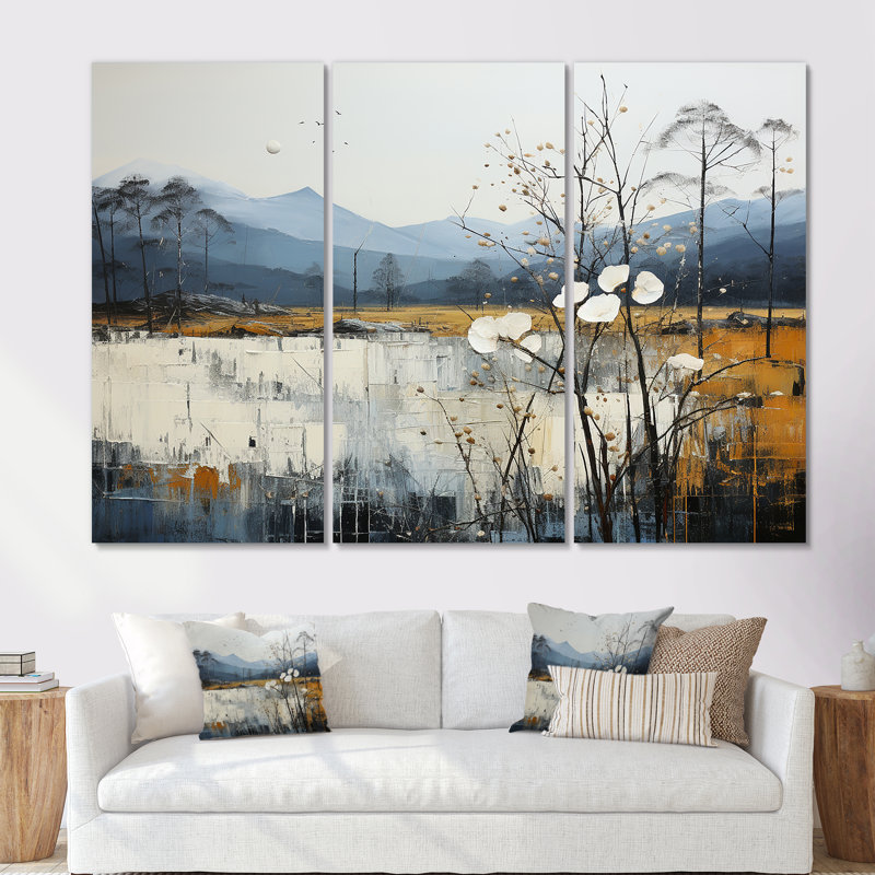 Minimalisme beige et bleu campagne IV - ensemble d'art mural campagne, Toile tendue, H 32 po x l 48 po x P 1 po