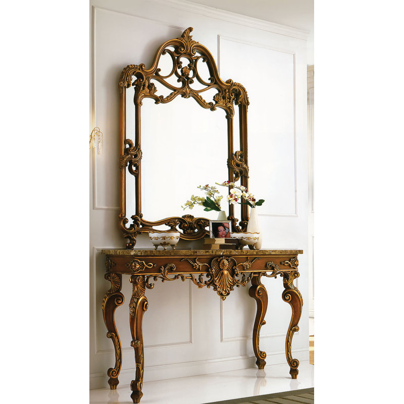 Miroir décoratif biseauté traditionnel, Or / bronze, 62 po x 42 po