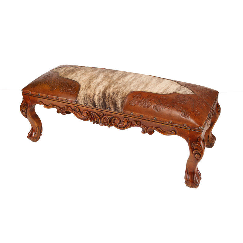 Banc en cuir véritable Aminah, Doré