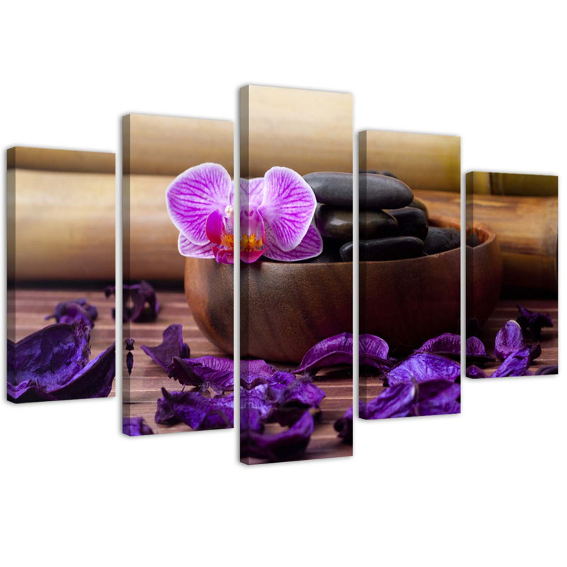 Orchid Zen Spa Stones - 5 Piece No Frame Print on Canvas