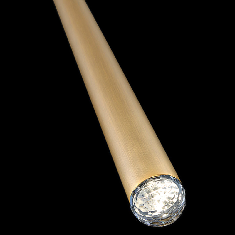 Cascade Dimmable LED Pendant with Clear Crystal Shade, Aged Brass, 28" H x 1.63" W x 1.63" D