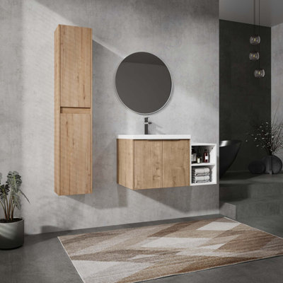 Meuble-lavabo mural avec lavabo et armoire latérale, 2 armoires combinées