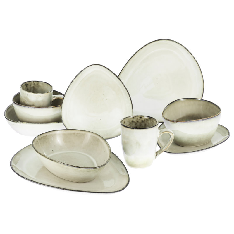 CLOUDY Piece Porcelain China Dinnerware Set - Service for 2, Sand