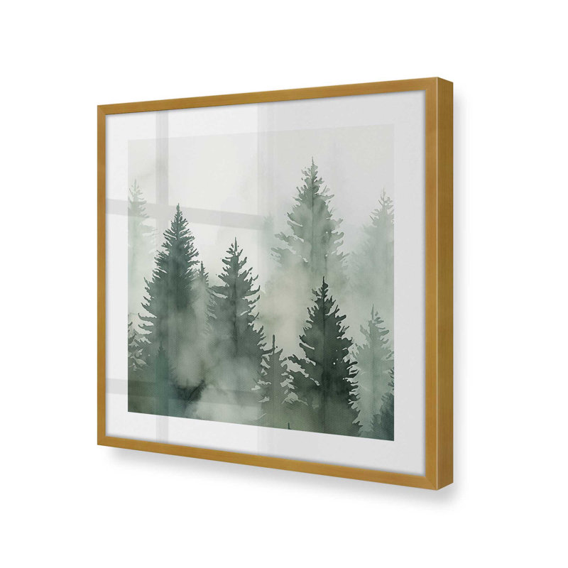 Green Haze Woodland II, Cadre doré poli, H 13,75 po x l 13,75 po