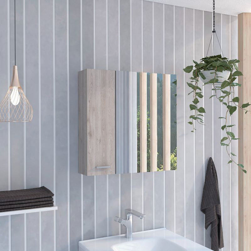 4-Shelf Bathroom Medicine Cabinet With Mirror, Light Gray