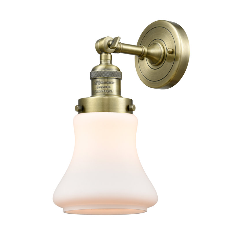 Edda Dimmable Bath Sconce, Antique Brass, 6 Watt Vinage LED Bulb, Matte White