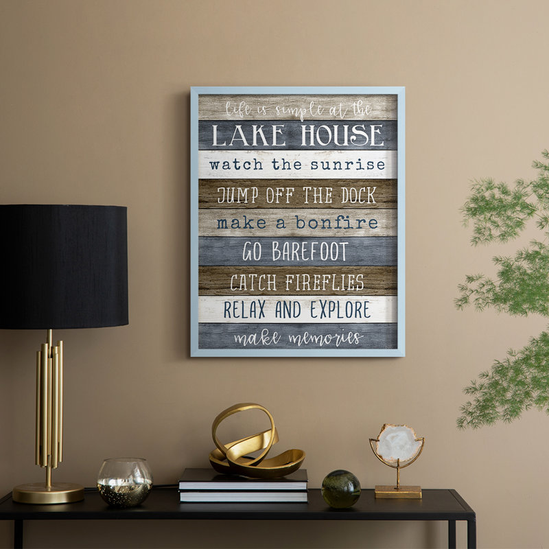 Simple Lake Rules, reproduction encadrée - bois massif, Bleu, H 15 po x l 12 po
