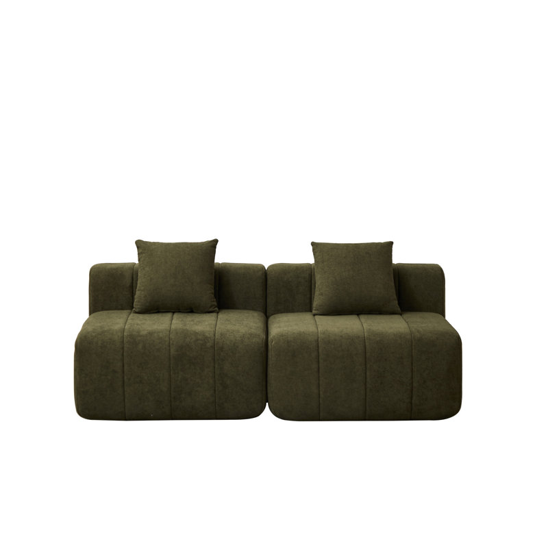 Canapé modulaire en chenille avec 2 coussins, 29" H x 88" W x 33" D, Vert