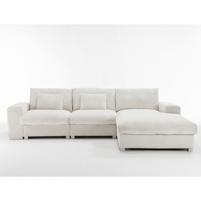 Canapé modulaire en L avec méridienne large, White Polyester