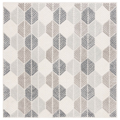 Reaksmey Hand Tufted Wool Viscose Cotton with Latex Geometric Rug in Gray/Ivory